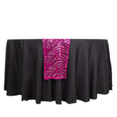 Sequin Mesh 12"x108" Table Runner Fuchsia Stylish Wave Embroidery
